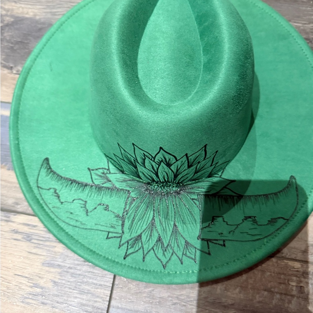 Green Cowboy Hat with Floral Design